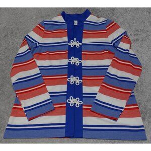 Vintage Jo Lester Cardigan Sweater Women's Size XL Blue Red White Striped Casual
